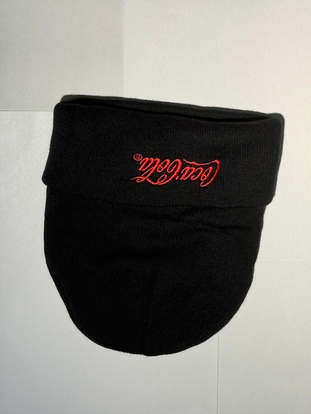Coca-Cola Embroidered Red Logo Black Knit Beanie Hat Cuffed Winter Cap